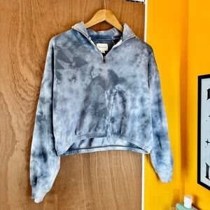 American Eagle Outfitters Blue/ Gray Tie-Dye Crop Quarter Zip